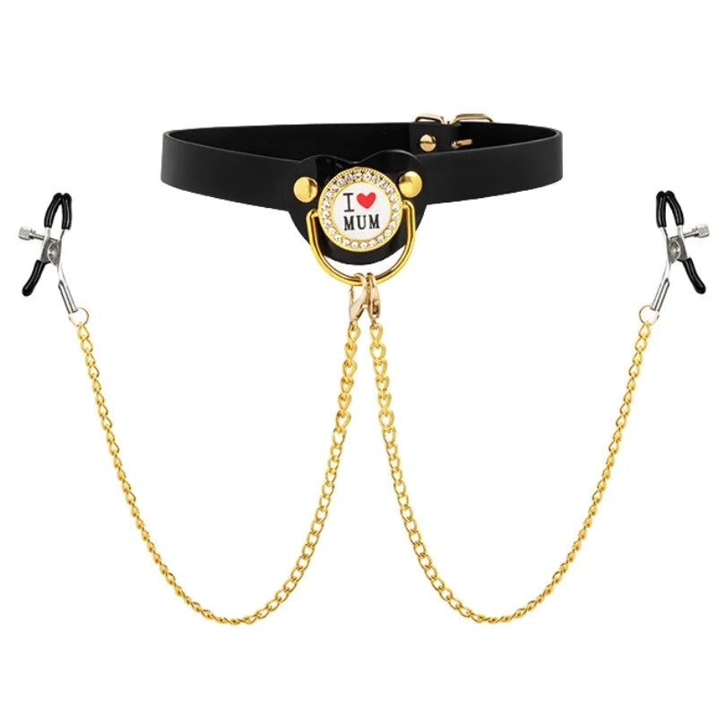 Collier et Pince Tétons BDSM : I love Mom