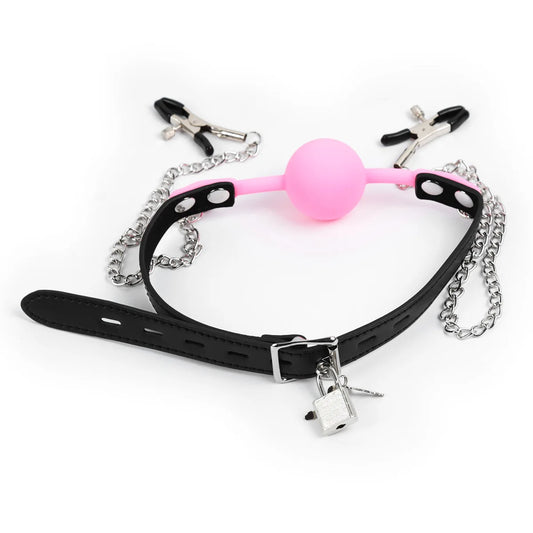 Bâillon Avec pince Tétons BDSM - TWINTAME